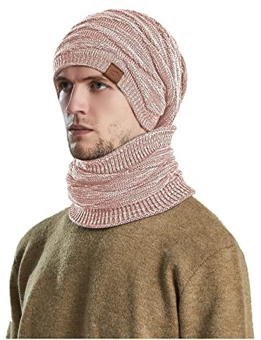 LZPCarra Solhatt pojke vindtät halsduk Coif-huva dammössa på vintern stickad och fleece mössa för vuxna mössa med öronlappar damer, ROSA, one size