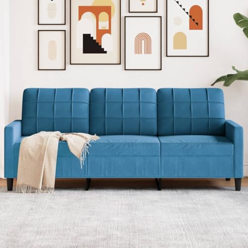 Yisssmeng 3-Sitzer Samtsofa Blau 197x77x80 cm Modernes Schlafsofa mit Metallgestell und Recamiere-Optik für Wohnzimmer Schlafzimmer Büro