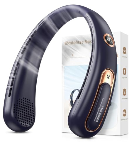 Ventilatore da Collo, 4000mAh Ventilatore USB Ricaricabile （Autonomia 15h）, 3 Velocità & Aria a 360°, LED Display, Silenzioso Ventilatore Portatile per Ufficio, Viaggi, Sports, Aria Aperta (Bianco)