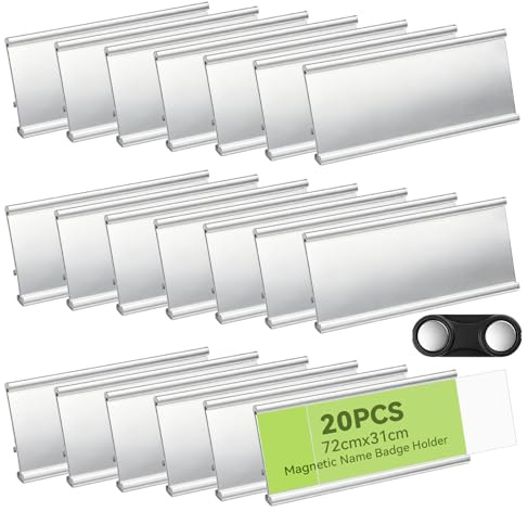 20 Stück Namensschilder für Kleidung Magnet, Namensschild Magnetisch | 72x31mm Namensschilder Magnet Aluminium mit 2 Kleinen Magneten Für Kleidung, Büro, Schule, Konferenzen, Messen-Silber