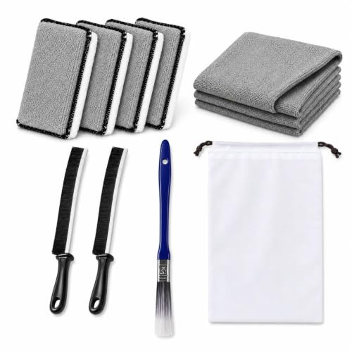Kit de Nettoyage Intérieur de Voiture 9 Pièces, Brosses, Éponges et Sac | 4 éponges, 2 brosses pour interstices, 1 pinceau, 1 chiffon et 1 sac pour sièges, tableau de bord, aérations et recoins
