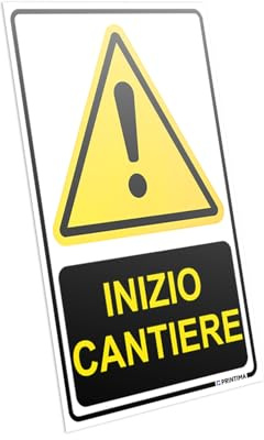 PRINTIMA 21x32 cm Cartello Inizio Cantiere in PCV, segnale di avviso con pittogramma attenzione, tabella per area lavori, ingressi, recinzioni, zone operative e spazi aziendali