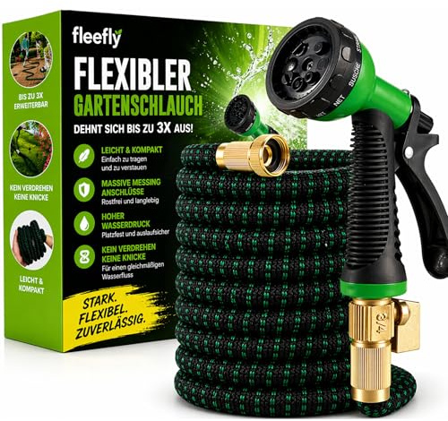 Flexibler Gartenschlauch 15m Dehnbar - Knickfreier Expandable Garden Hose 50ft mit 10 Funktionen Spritzpistole, Messing 3/4 & 1/2 Zoll Anschluss, Wasserschlauch Flexibel Garten Auto Pool Bewässerung