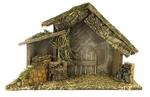 Bertoni Leere Krippenhütte aus Holz, Kork und Naturmoos | Geeignet für Figuren 10-12 cm | Italienisches Produkt | 42x28x18 cm