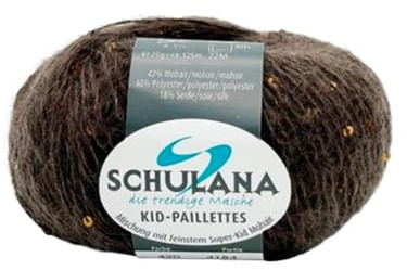 Super Kid Mohair Wolle zum Stricken und Häkeln I 42% Mohair, 40% Polyester & 18% Seide I 25g/ca. 125m Braun I Kid-Seta Paillettes Garn für Pullover, Stolen, Mützen, Schals und Accessoires
