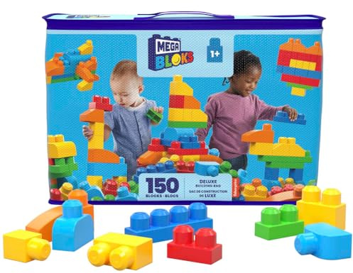 MEGA BLOKS First Builders Toddler Blocks Toys Set, Deluxe Building Bag with 150 Pieces and Storage, Creative Open-Ended Play, Blue, Ages 1+ Years (Amazon Exclusive)