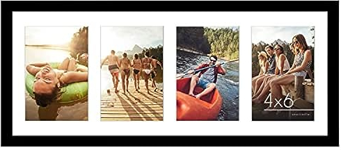 Americanflat 20x51 cm Bilderrahmen Collage Schwarz - Zeigen Sie vier 10x15 cm Fotos an Ihrer Wand an - Bilderrahmen für Mehrere Bilder der Familie - Verbundholz mit Bruchsicherem Glas