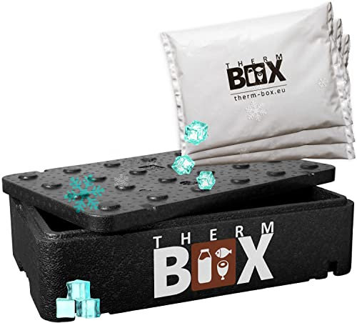 THERM BOX Profi Styroporbox GNL mit 3X Kühlakku für Kühlbox 21,5L Innen: 54,3x34,5x11,5cm Transportbox Wiederverwendbar