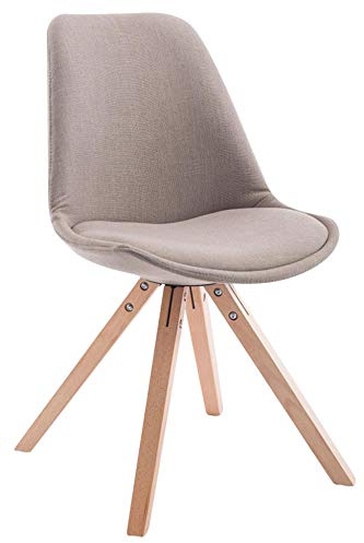 CLP Retro-Stuhl Toulouse Square Mit Stoffbezug Und Hochwertigem Sitzpolster I Lehnstuhl Mit Stabilem Holzgestell I Sitzhöhe 48 cm Farbe Taupe Gestell Farbe Natur