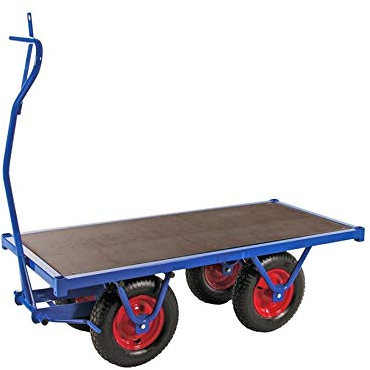 Schwerlastwagen - Handwagen - Transportwagen Belastung: 1000 kg - mit Parkbremse in 4 verschiedenen Größen - Industriequalität - Blau (200 x 100 x 46 cm)