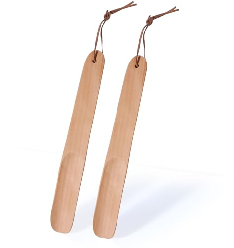 onebarleycorn 2pcs Shoe Horn Handled,Wooden Shoe Horns small Shoehorn Wood for Men Women Kids Boots，10.24/26cm (Light Brown)