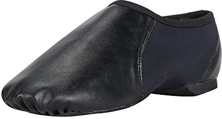 Linodes Unisex PU Leather Upper Slip-on Jazz Shoe with Circle Elastic for Women and Men's Dance Shoes-Black-6.5M