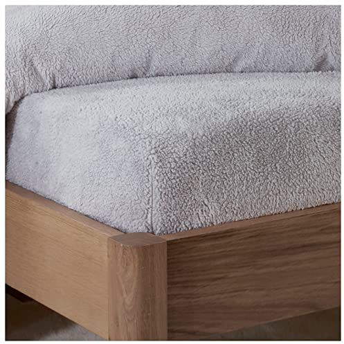 Sleepdown Teddy Fleece Vanligt Termiskt Varmt Mysigt Supermjukt Sänglakan Sänglakan Grå, King dra-på-lakan