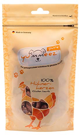 Yummeez pure Hühnerherzen Hundeleckerli - getreidefrei und zuckerfrei - reine Fleisch Leckerlis für Allergiker Hunde mit optimalen Nährstoffen und vollem Geschmack, 1x35g