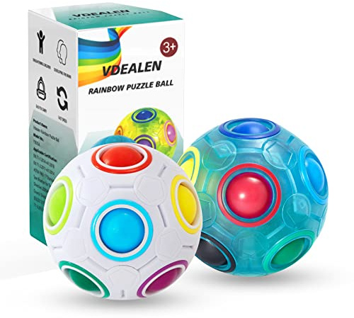 Vdealen Boule de Puzzle Magique Arc en Ciel Magic Rainbow Ball Jeu de Puzzle Balle Anti Stress Casse-tête Our Filles et Garçons Adultes Jouets éducatifs Our D'activité et de Faire la Fête Lot de 2