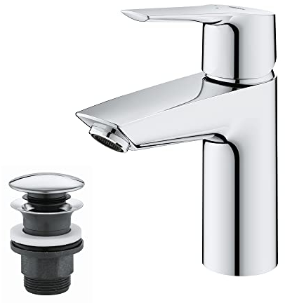 Grohe Start QuickFix- Grifo de lavabo monomando S (vaciador push-open, menor consumo de agua, instalación rápida, altura 165mm), cromo, 23551002