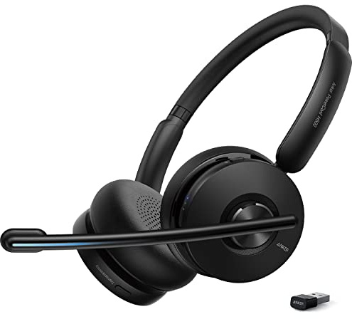 Anker PowerConf H500, Bluetooth Dual-Ear Headset mit Mikrofon, Audioaufnahmen, Abschrift von Meetings, Anrufe mit K.I., Kompatibel mit Apps und Plattformen, 24h Akkuleistung