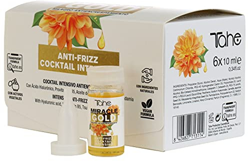 Tahe Miracle Gold Cócktail intensivo antiencrespamiento con Ácido Hialurónico para el cabello, 6 x 10 ml