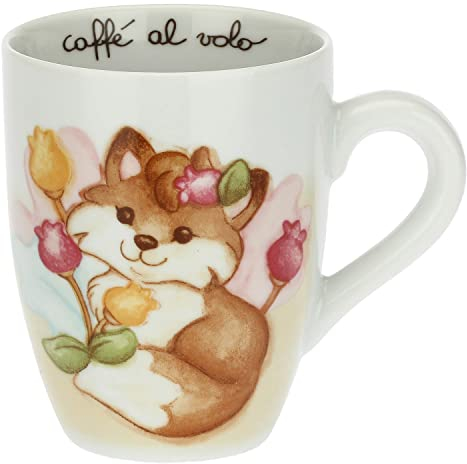 THUN - Mug con Volpe Grace - Linea Grace, Home Is Where Your Family Is - Cucina, caffè al Volo - Porcellana - 300 ml; Box: 19,5x12,5x11; Mug: Ø 8,5