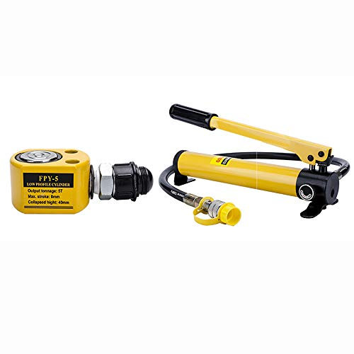Cric Hydraulique Ultra Mince 5T, Transpalette Hydraulique, Course de 8mm avec Pompe Hydraulique Manuelle CP-180 600kg/cm2