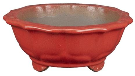 Geosism & Nature Runde Bonsaischale (Lotusblütenform) aus rot glasiertem Steinzeug 12,5x12,5x5 cm - A003