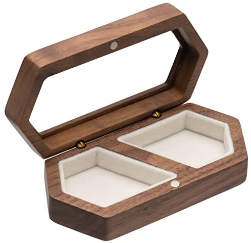 COSISO Engagement Wooden Ring Box for 2 Rings, Portable Wedding Ring Box for Wedding Ceremony Proposal