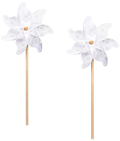 Posiwio dekoratives Windrad Windmühle auf Stab PVC weiß-transparent mit stilisiertem Blütenmuster in verschiedenen Größen und Mengeneinheiten (2, groß)
