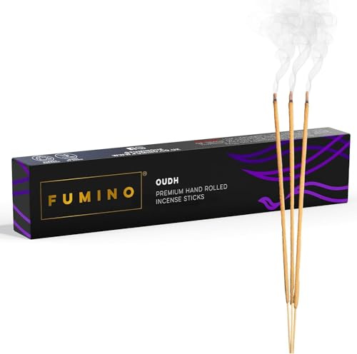 Incense Sticks Oudh 14 Pack - Natural Handmade Low-Smoke, 25-Min Burn | Fumino Masala Agarbatti Joss Sticks, Non-Toxic Certified, Meditation Relaxation Home Fragrance, Natural Hand-Rolled