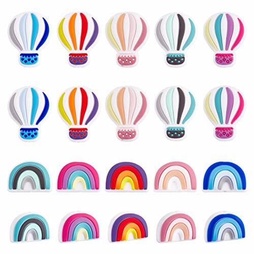 WEWAYSMILE 20 Stück Runde Silikonperlen, Bunte Runde Silikonperlen, Bausatz Silikonperlen, Für Schmuck Handwerk Halskette Girlande Armband (10 Stile)