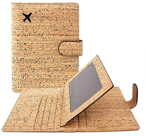 Boshiho Custodia per passaporto, portafoglio da viaggio con blocco RFID, organizer per passaporto, carta di credito, denaro, carte d'imbarco, accessori da viaggio per donne e uomini, Sughero,