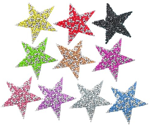 Gativs 10 Stück Multicolor Strass Stern Aufnäher zum Aufbügeln, 6x6 cm, Glitzernd und Modisch
