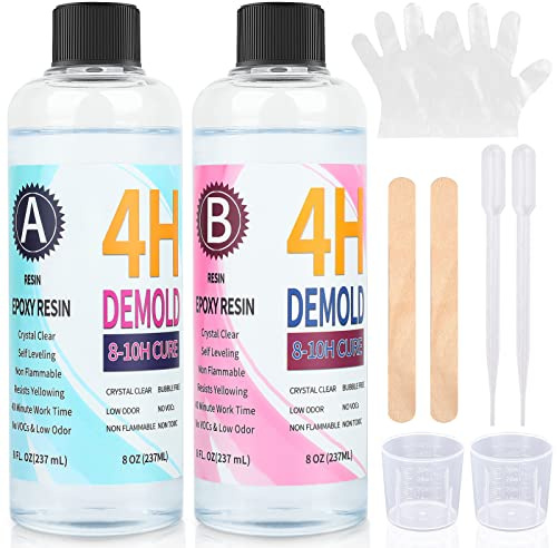IModeur 16oz Crystal Clear Epoxy Resin Kit - No Yellowing, No Bubble, UV Resistant for Beginners - 8oz Each of Resin and Hardener for Jewelry, Art Crafts, Casting