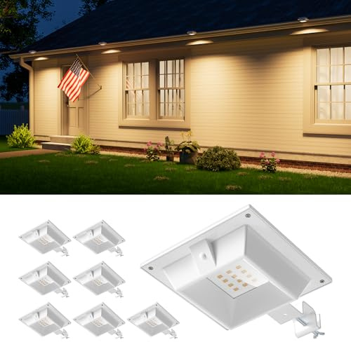 FALOVE 8 Pack Warm White Solar Power Gutter Mount Lights Outdoor Waterproof | 12 LEDs Yard Lamps for Fence, Railing, Outside Wall, Deck, Garden, Path, Backyard, Walkway, Patio, No Drilling Installation