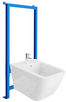LAVITA Vorwandelement für Bidet LAV 500 + Wand-Bidet Onil Komplettset Wand-Hänge Bidet mit Hahnloch und Überlaufschutz aus Keramik WC Toilette Hygienisch und Pflegeleicht 35,5x51x32,5 cm