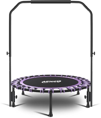 Newan 40 Silent Mini Trampoline with Adjustable Handle Bar Fitness Trampoline Bungee Rebounder Jumping Cardio Trainer Workout for Adults - Max Limit 330 lbs