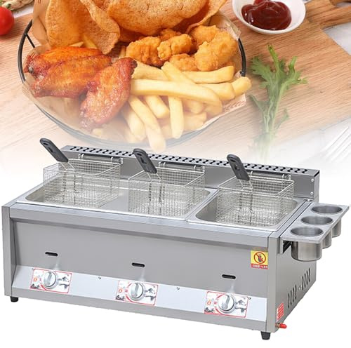 Friteuse A Gaz, Grande Friteuse avec Panier, Friteuse Professionnelle avec Cuve D'assaisonnement, pour Cuisine/Restaurant/Restaurant de Restauration Rapide,18L*1+8L*1