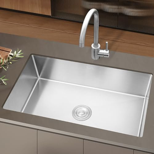 Kaverno Fregadero Cocina Plata, Fregaderos de Acero Inoxidable 304, Fregadero Multifuncional Independiente Bajo Encimera Modernos con Escurridor Telescópico y Grifo(45 * 45cm)