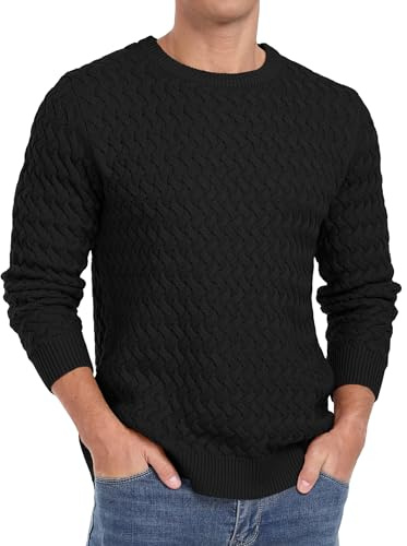 QIXING Men's Jumper Crew Neck Cable Knit Jumpers for Men UK Long Sleeve Casual Twist Patterned Pullover Sweater
