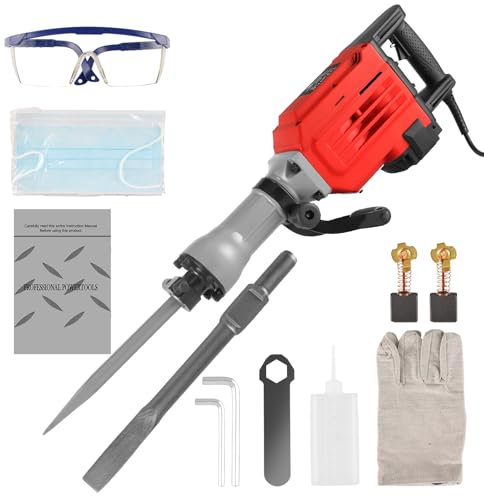 CONENTOOL 3500W Electic SDS Hammer Drill, 58J 220V Rotary Jack Hammers, Concrete Tile Breaker Demolition Heavy Duty with 2 Chisel Drill Bits 1800r/min, Red