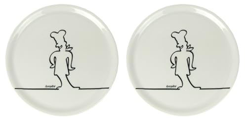 Lentz Pizzateller Ø31cm aus Porzellan mit lustigem Koch-Motiv (2er Set)