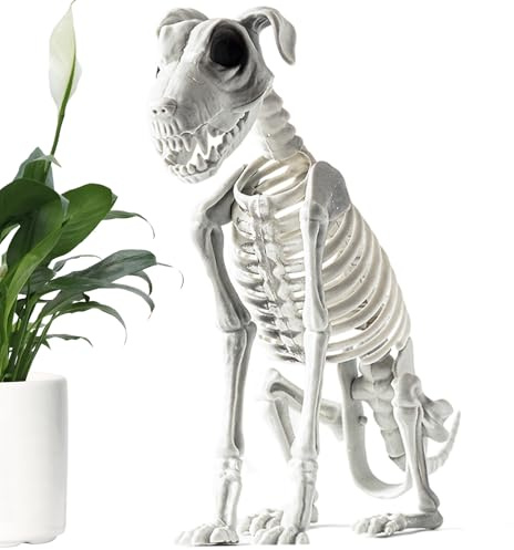 Halloween Deko Skelett Hund Sitzende, Skelett-Hund Sitzend, Hundeskelett Halloween, Hundeskelett-Dekoration, Gruselige Gruselige Skeletttiere Mit Scharfen Zähnen, Totenkopf-Welpen-Halloween-Dekor