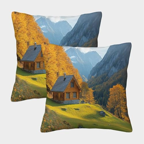 ZBOLI 2er-Pack Kissenbezug 40x40cm Deko-Kissenbezug Herbst Deko-Kissenbezug Alpine Tal Deko-Sofa-Kissenbezug Mit Muster Passend Für Sofa Wohnzimmer Balkon Garten Auto