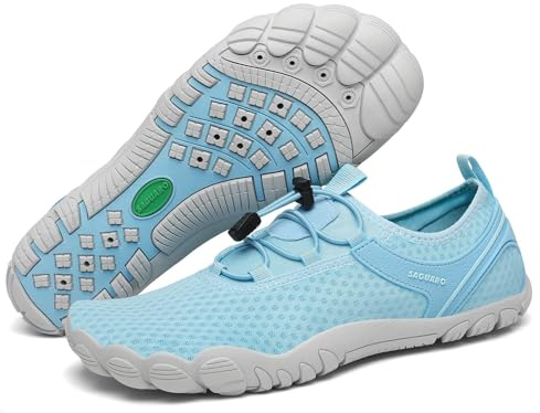SAGUARO Unisex barfota badskor halkfria barfotaskor snabbtorkande vattenskor med dräneringshål storlek 36–48, azurblå, 43 EU