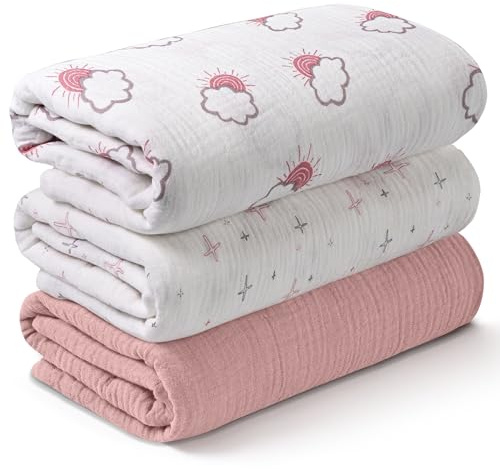 Soarwg Kids Muslin Swaddle Baby Blanket & Cloths for Newborns, Pack of 3, Large 95 x 100cm for Baby Shower