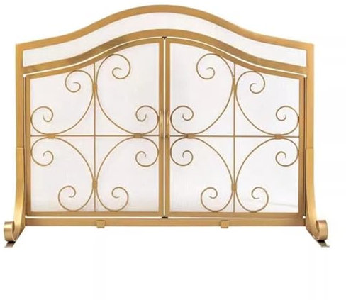 Salvachispas Chimenea Rejilla Protectora para Chimenea de Un Solo Panel con Puertas Dobles, Panel Protector Decorativo para Estufa de Leña con Malla de Hierro, Rejilla Protectora Decorativa para El