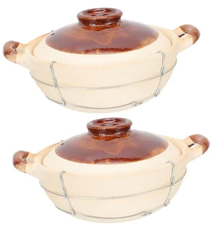 MAGICLULU 2 Cazuelas de Barro para Horno con Tapa, Diseño Ergonómico y Preparación Individual, Ideales para Guisos en Cocinas Domésticas