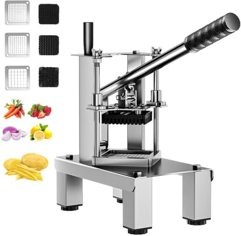 Kommerzieller Pommes-Frites-Schneider, manueller Kartoffelschneider mit 3 Arten von Gitterklingen,100 kg pro Stunde,Gemüsechips-Schneider aus Edelstahl,vertikaler multifunktionaler Kartoffelschneider
