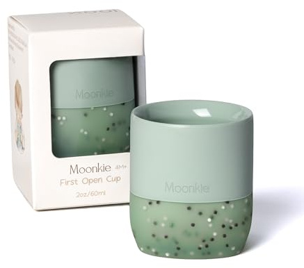 Moonkie Verre Bébé 60ml, Lot de 1 Gobelets en Silicone avec Base Lestée, Tasse Bébé Ouverte pour 4 Mois+, Sans BPA, Compatible Lave-Vaisselle & Micro-ondes(Menthe)