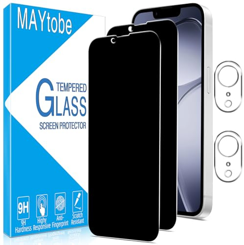 MAYtobe Protector Pantalla Privacidad para iPhone 17e/iPhone 16e | 2+2 Unidades Cristal Vidrio Templado y Lente Cámara, Anti Espía, Antiarañazos, Sin Burbujas, Dureza 9H