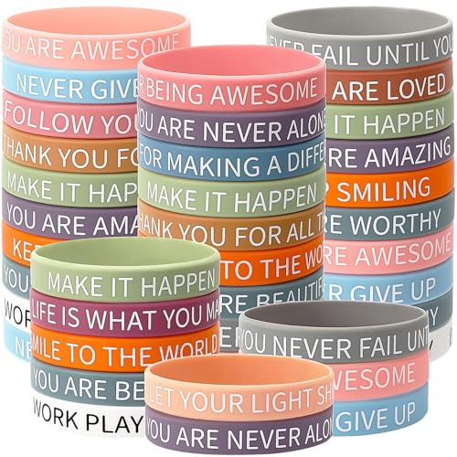 JUNEBRUSHS 30 st motiverande silikonarmband bulkfärgade inspirerande tillbehör armband för kvinnor män barn tonåringar lärare hem kontor tillbaka till skolan fest present tillbehör (15 designer)